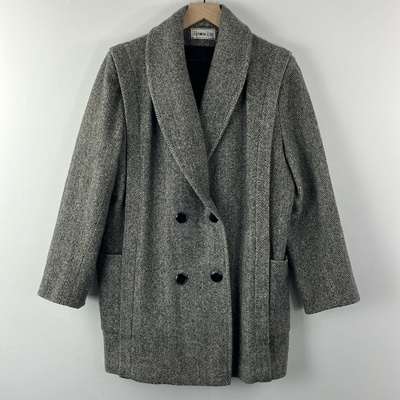 Vintage Herman Kay Wool Blend Herringbone Grey Peacoat Womens Coat Size 14